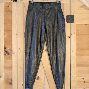 SPANX Faux Leather Jogger Pants Womens Small High Rise Black Grunge Moto Goth